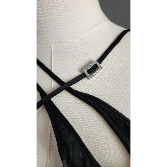 Nana Jacqueline Franca LBD Stretch Mini Dress Rhinestone On Strap Large NWT $368 - Picture 9 of 16